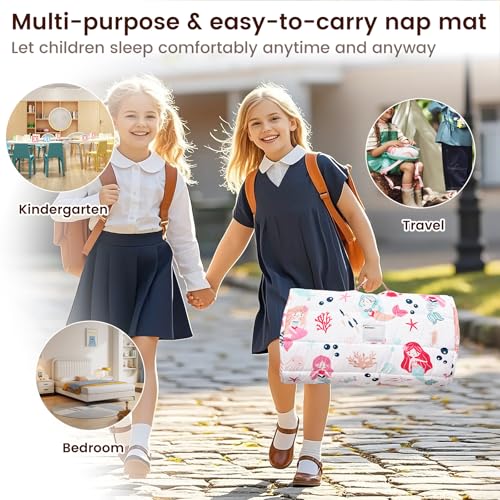 PHF Soft Toddler Nap Mat with Removable Pillow, Rollup Design Kids Sleeping Mat, Slumber Bags for Girls, 50"x20" Toddler Sleeping Bag for Daycare Preschool Travel Camping, Mermaid - color: Mermaid