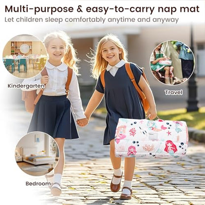 PHF Soft Toddler Nap Mat with Removable Pillow, Rollup Design Kids Sleeping Mat, Slumber Bags for Girls, 50"x20" Toddler Sleeping Bag for Daycare Preschool Travel Camping, Mermaid - color: Mermaid