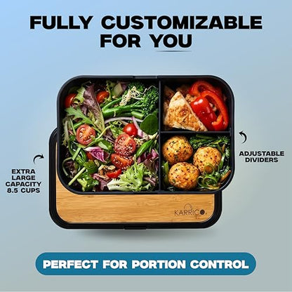 KARRICO 68oz Bento Box Adult - Stackable Lunch Containers For Adults, Leak-Proof Mens Tupperware & Lunch Box Containers - Black Double Food Container, Meal Prep Office Lunchbox With Dividers