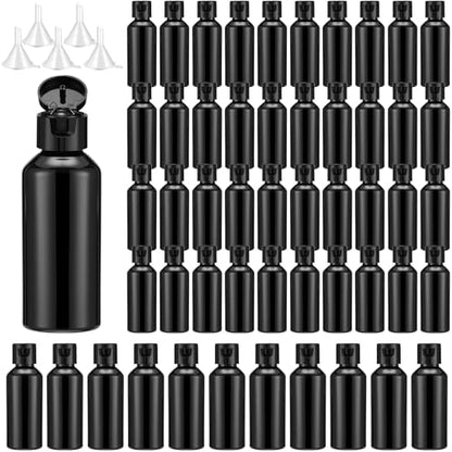 Eccliy 100 Pack 2 oz Plastic Bottles Travel Lotion Bottle Squeeze Container Plastic Bottles with Caps Small Travel Empty Refillable Toiletry Containers for Liquid Lotion Creams with 5 Funnels (Black) - color: Black, size: 2 oz