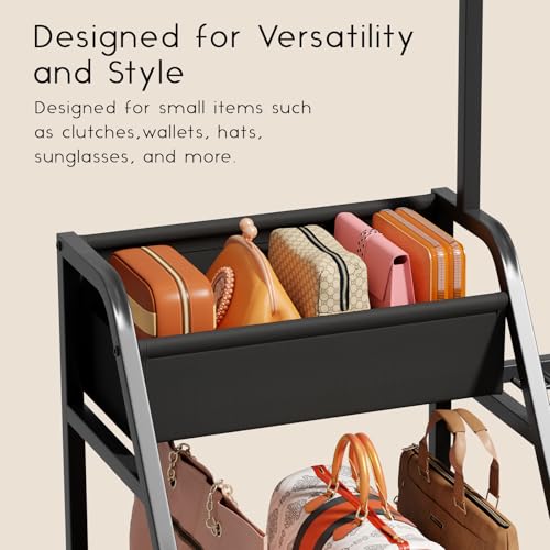 Homsorout Purse Organizer for Closet - Purse Rack Stand with 12 Hooks, 2 Wooden Shelves Purse Storage for Closet, Large Capacity Backpack Storage, Handbag Organizer for Home, Living Room, Black - color: Black