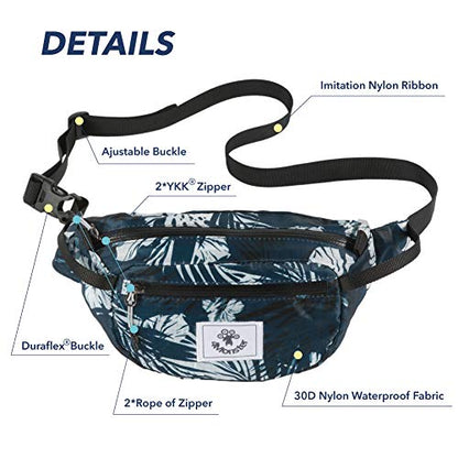 4Monster Hiking Waist Packs Portable,Water Resistant Fanny Bag with Adjustable Strap,Lightweight Crossbody Chest Bag Slim Bag - color: Flower Blue