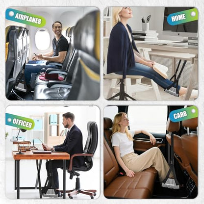 Foot Hammock for Plane Travel, No Collapse Thickened Bamboo Airplane Foot Rest for Long Flight, Desk Foot Hammock with Extended Adjustment Strap to Relax Your Feet, Foot Sling Travel Essentials - color: Grey