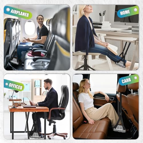 Foot Hammock for Plane Travel, No Collapse Thickened Bamboo Airplane Foot Rest for Long Flight, Desk Foot Hammock with Extended Adjustment Strap to Relax Your Feet, Foot Sling Travel Essentials - color: 2-pack Grey