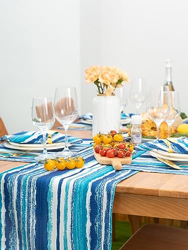 YiHomer Indoor Outdoor Tabletop for Spring Summer Decorations, Picnics and Dinner Parties - Stain and Water Resistant, Crayon Art (Ocean), Table Runner, 14 x 72 - size: 14" x 72" (Runner)