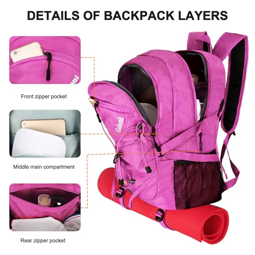 Goloni 45L Hiking Backpack Lightweight Foldable, Waterproof Camping Backpack with Rain Cover & Hiking Pole Mat Carrying System, Ergonomic Water Resistant Daypack for Trekking Travel Men Women Rose - color: Rose