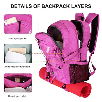 Goloni 45L Hiking Backpack Lightweight Foldable, Waterproof Camping Backpack with Rain Cover & Hiking Pole Mat Carrying System, Ergonomic Water Resistant Daypack for Trekking Travel Men Women Rose - color: Rose