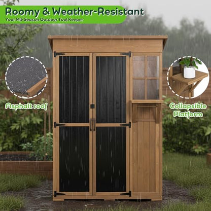 51" L Outdoor Storage Cabinet Waterproof with Shelves, Outside Storage Shed Backyard Tall Cabinet with Fold-Out Table for Patio, Garage, Garden, Pool Accessories Storage - size: 51.4"L*20" W*70"H