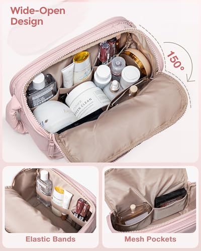 Marscamd Travel Toiletry Bag for Women, Water Resistant Makeup Organizer with Wide-Open Design for Toiletries and Cosmetics, Pink (Bag Only) - color: Pink