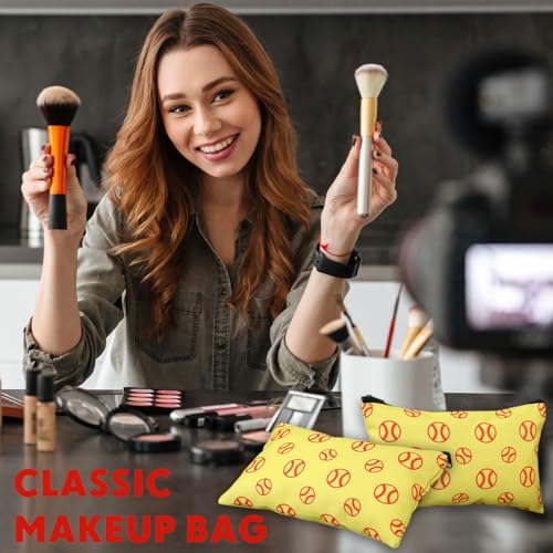 Eccliy 20 Pcs Softball Makeup Bags Bulk Sport Team Gifts Softball Cosmetic Bag Accessories for Women Toiletry Zipper Pouch Travel Canvas Gifts Stuff for Party Team Players Lover - size: 8 x 5 Inch, style: Softball Themed