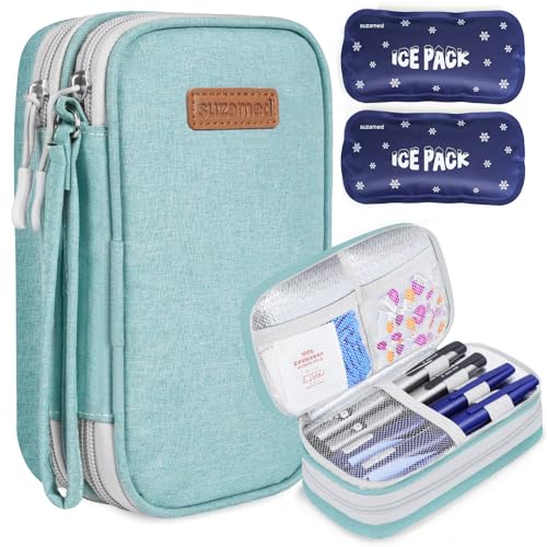 suzamed Insulin Cooler Travel Case, Double Layer Medicine Kit Diabetes Travel Case, Portable Medicine Organizer with 2Pack 150g Ice Pack TSA Approved for Insulin Pens Diabetic Supplies (Green) - color: Green