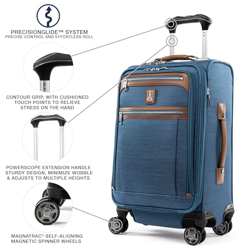 Travelpro Platinum Elite Softside Expandable Carry on Luggage, 8 Wheel Spinner Suitcase, USB Port, Suiter, Men and Women, Coastal Blue, Carry On 21-Inch - color: Coastal Blue, size: Carry-On 21-Inch