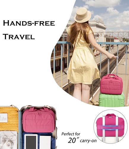 Travel Toiletry Bag for Women, Large Wide-open Puffy Cosmetic Makeup Bag with Wet-Dry Separation, Multi-Pocket Organizer with Carry Handle for Toiletries, Cosmetics, Essentials, Rose Red - color: Rose Red