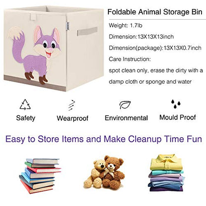 Foldable Animal Cube Storage Bins Fabric Toy Box/Chest/Organizer for Kids Nursery, 13 inch (Fox) - color: Fox