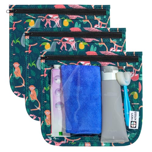 HIONXMGA TSA Approved Toiletry Bag, Set of 3 Clear Travel Toiletry Bag Quart Size Zipper Travel Pouch, Waterproof Makeup Cosmetic Bag for Women Men Kids Toiletries Carry on, Jungle Large - color: Jungle, 3 Large