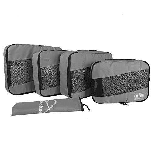 5 Set Packing Cubes for Travel Large Suitcase Luggage Organizer Bags Travel Accessories Vacation 4 Cubes 1 Laundry Pouch Bag - color: Gray
