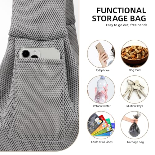Dog Carrier Sling, Ventilated Breathable Dog Sling Carrier for Small Dogs & Cats, Hands-Free Puppy Carrier Sling for Travel, Comfortable Pet Sling Bag - color: Breathable gray