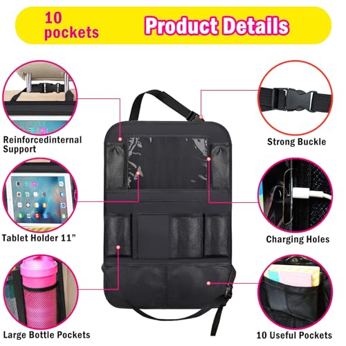 XBRN 2 Pack Car Backseat Organizer, Car Seat Organizer Kick Mats Back Seat Protector with 11" Tablet Holder, Car Storage Organizer for Kids,10 Storage Pockets Travel Accessories