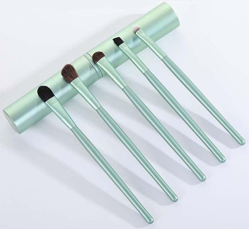 AKOAK 5 Pcs/set Travel Portable Mini Eye Makeup Brush Set Apply Eyeshadow Eyeliner Eyebrow Brush Lip Makeup Brush Set Makeup Tools (Green) - color: Green