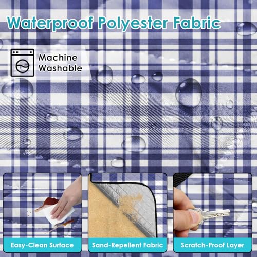 Waterproof Picnic Outdoor Blanket, 79" x 59" Sandproof Foldable Large Picnic Blanket for Beach, Camping, Park, Travel, Concert, Great Gift for Families and Couples (Blue Checkered) - color: Blue and White Checkered
