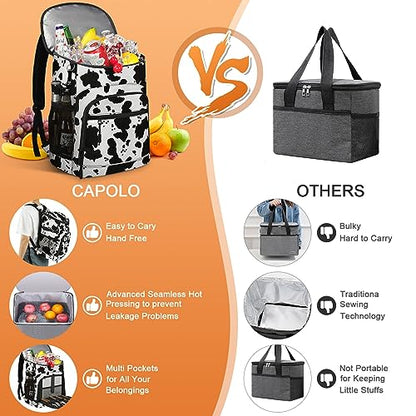 Cooler Backpack Insulated Leakproof Waterproof Backpack Cooler Bag 30/45 Cans, Large Capacity Lightweight Travel Camping Beach Backpack Cooler Ice Chest for Men and Women - color: cowprint, size: 30 Cans