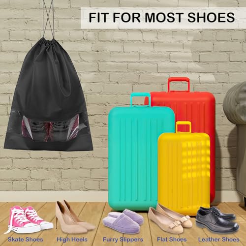 COIDEA 18 Pack Shoe Bags for Travel, Large Travel Shoe Bags for Packing with Clear Window, Dustproof Drawstring Travel Shoe Storage Bags Travel Essentials for Men & Women, Black