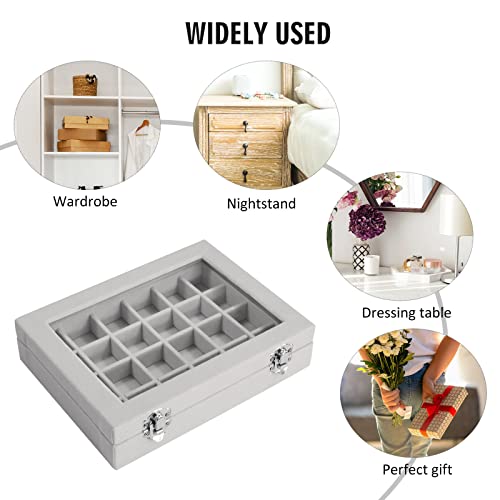 Vicoter Velvet Jewelry Box 24 Grid Jewelry Ring Display Organiser Box Tray Holder Earrings Storage Case for Girls Wife Mom Women (Gray) - color: Gray