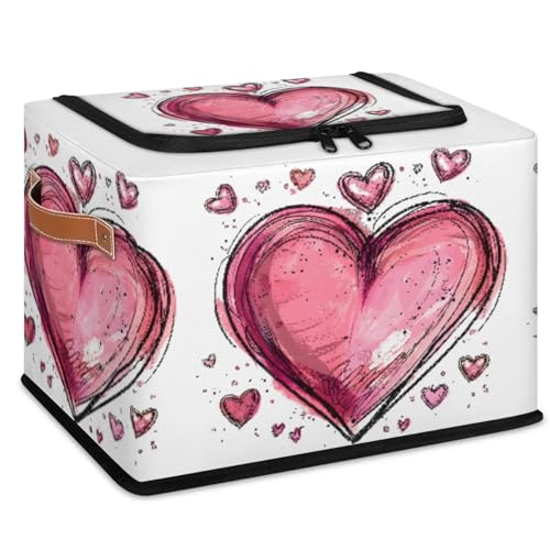 Pink Heart Storage Bins With Zipper Lid, Collapsible Trunk Organizer, Car Organizers and Storage Bins with Lids, Valentine‘s Day Decorative Storage Boxes with Handle, Home Storage Baskets - color: Pink Heart