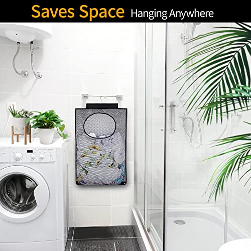 Breathable Mesh Laundry Hamper, Bringing Hooks Foldable Hanging Shower Caddy, Fast Drying Portable Space Saving Storage Bag, Applied to College Dorm Rooms, Gym, Swimming and RV Travel (Black) - color: Black