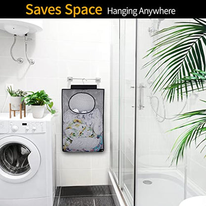Breathable Mesh Laundry Hamper, Bringing Hooks Foldable Hanging Shower Caddy, Fast Drying Portable Space Saving Storage Bag, Applied to College Dorm Rooms, Gym, Swimming and RV Travel (Black) - color: Black