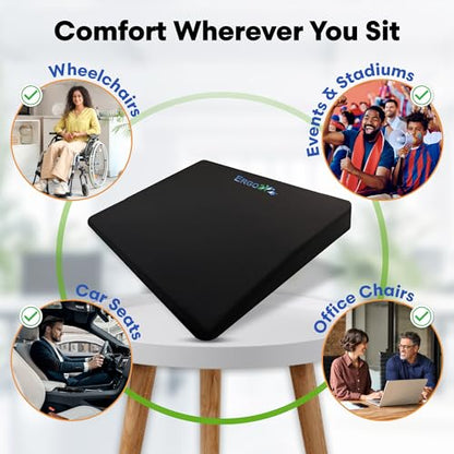 ERGO21 LiquiCell Sports Cushion - 2 Inch Thick Seat Pad for Tailbone, Hip & Lower Back Pain Relief - Ergonomic Comfort for Car, Office, Stadium & Wheelchairs- Better Than Gel, Foam or Air - size: Regular - 17W x 15.5 x 2"
