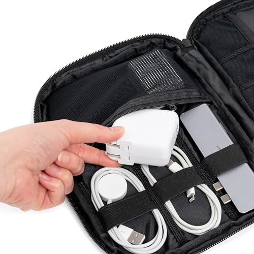 PAVILIA Travel Cord Organizer, Electronic Organizer Travel Case, Tech Case Cable Storage, Small Charger Cord Bag Pouch, Accessories Tech Gifts for Men Women, Black - color: Black