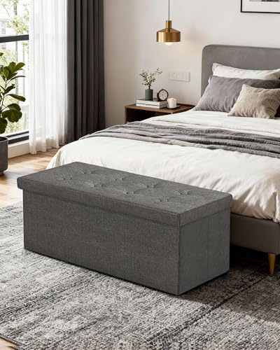 GLAXYFUR 43.3 inches Folding Storage Ottoman Bench Storage Chest Footrest for Bedroom, Entryway and Living Room, Holds up to 660 lb Dark Grey - color: Dark Grey