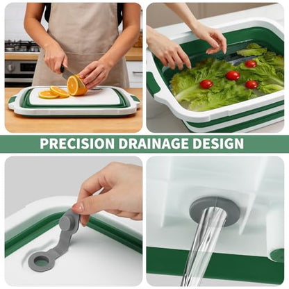 XUDAKAIXIN Collapsible BBQ Prep Tub for Meal Prep, Marinating,Food Storage, picnics, camping, barbecues,cutting fruits and vegetables - Includes Cutting Board and Locking Lid,(X-Large) Green - color: (X-large)green