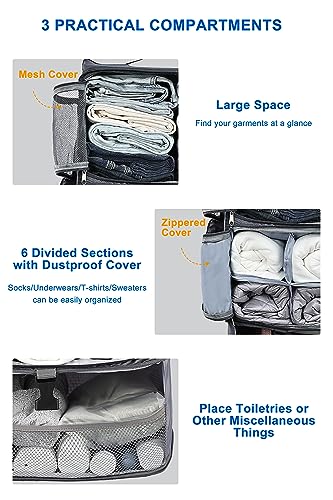 ELEZAY Hanging Packing Cubes Portable Closet 3-Shelf Travel Collapsible Compression Garment Organizer for Carry-on Luggage Suitcase Space Saver Bag XX-Large_No Side Pockets, Gray - color: Grey, size: XX-Large_16*12*24 IN