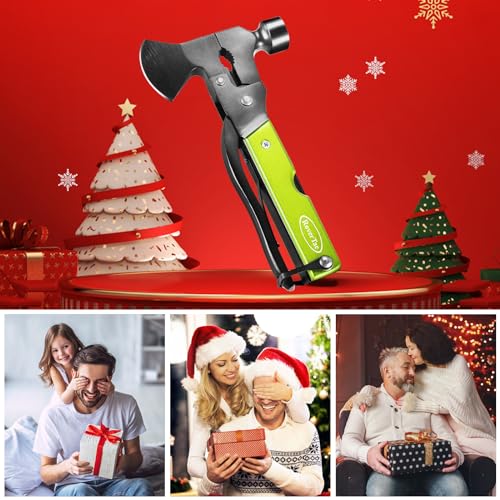Christmas Gifts for Men Dad, RoverTac Multitool Axe for Mens Gifts, Gifts for Dad Husband Dad Boyfriend, Christmas Gifts Mens Stocking Stuffers-14 in 1 Multi Tool Axe Hatchet - color: Green