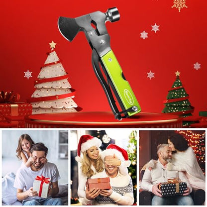Christmas Gifts for Men Dad, RoverTac Multitool Axe for Mens Gifts, Gifts for Dad Husband Dad Boyfriend, Christmas Gifts Mens Stocking Stuffers-14 in 1 Multi Tool Axe Hatchet - color: Green