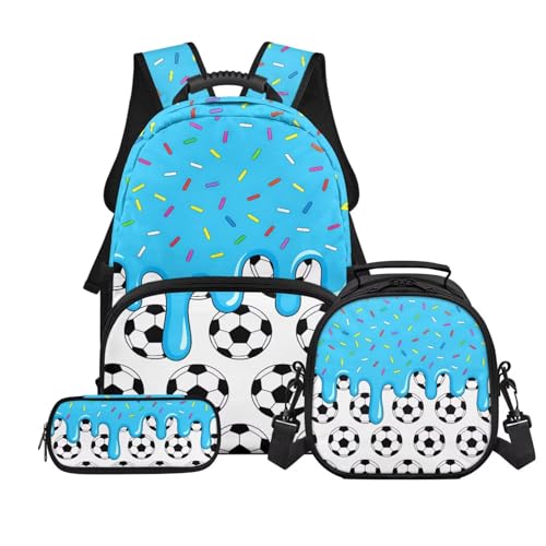 Kids Football Backpack Set for Boys, School Bookbag and Pencil Case Bundle,Preschool Primary School Backpacks with Lunch Box and Pencil Case for Back to School Supplies - color: Football -3