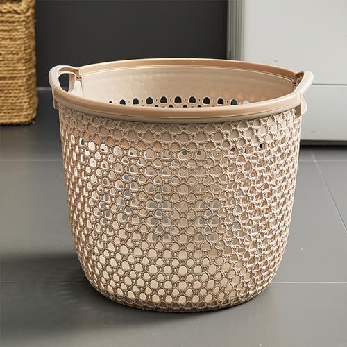 Flexible Laundry Basket with Handles, Portable Round Bin, Plastic Laundry Basket Storage Hamper, Portable Dirty Clothes Basket, Dirty Clothes Storage Basket Large Clothes Rack - color: Beige