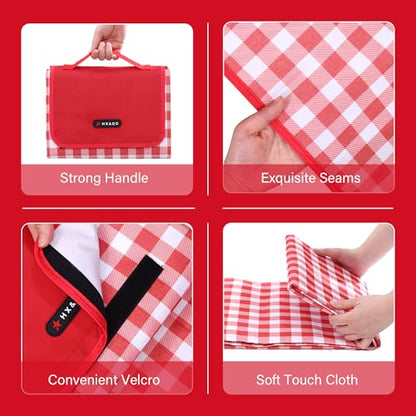 HX&OD Picnic Blanket Outdoor Extra Large Picnic Mat 80"X60" Camping Blanket Beach Blanket Foldable Waterproof Sand Mat Hiking Travel Family Concerts(Red) - color: Red, size: 80”x 60”