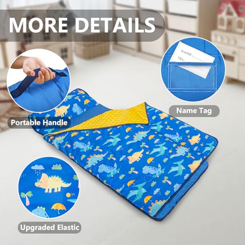 Primlect Toddler Nap Mat with Removable Pillow and Fleece Blanket, Extra Large 55''x35'' Sleeping Bag, Washable, Light, Easy to Roll up, Perfect for Daycare, Preschool, Kindergarten, Travel - color: Dinosaur