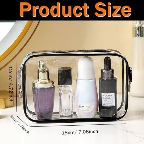 12 Pieces Clear Makeup Bags, TSA Approved Toiletry Bag for Travel, PVC Transparent Cosmetic Pouch with Zipper, Waterproof Vinyl Plastic Organizer Case for Vacation Bathroom (Medium) - color: 12 Medium Black