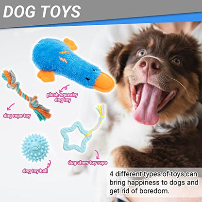 FLYSTAR Puppy Starter Kit for Small Dogs, 26 pcs Include Dog Toys, Collar and Leash, Training Clicker, Treat Bag, Poop Waste Bag with Dispenser, Blanket, Grooming Glove, Bowls, Toothbrush, etc - color: Blue, size: 26 pcs