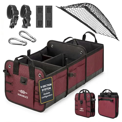 XL Trunk Organizer 3-Section for SUV, Truck, Sedan, Van – Modular L-Shape Car Storage Box, Collapsible Auto Cargo Organizer with Dividers – Cherry - color: cherry, size: 3-section XL