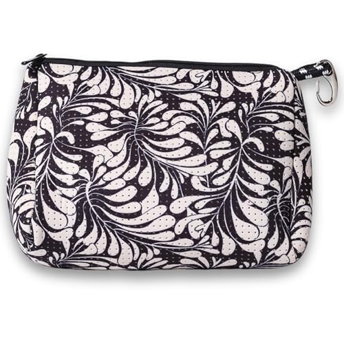 POPUPS Large Makeup Bag with Zipper - Waterproof Neoprene Cosmetic Bag 7.7 x 10.75 x 5 inches - color: Print Palm Dreams Black