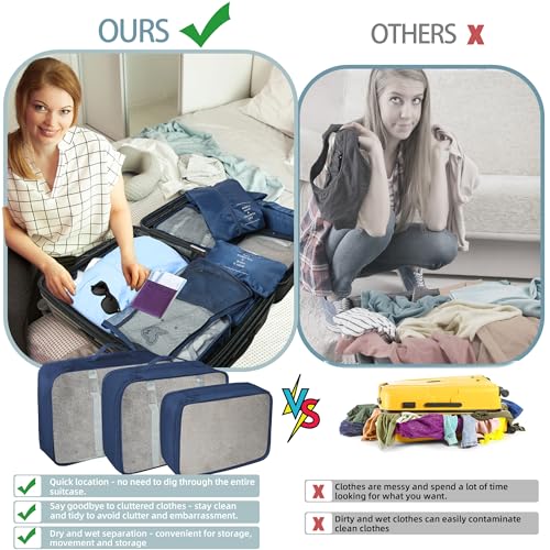 10 Pcs Set Packing Cubes - Travel Packing Organizers, Expandable Suitcase Organizer, Luggage Organizer Bags - color: DARK BLUE