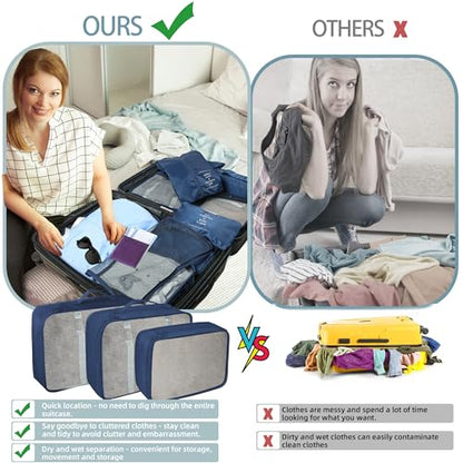 10 Pcs Set Packing Cubes - Travel Packing Organizers, Expandable Suitcase Organizer, Luggage Organizer Bags - color: DARK BLUE