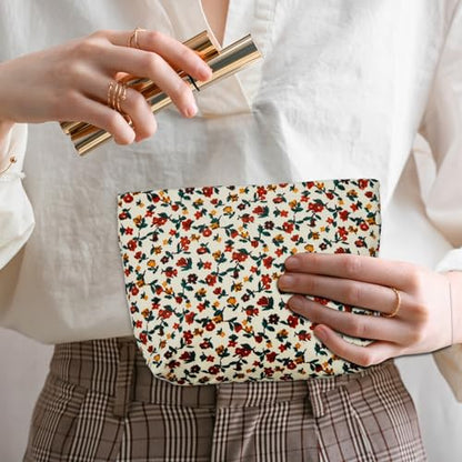 Sanwuta 4 Pcs Corduroy Cosmetic Bags Floral Makeup Bag Corduroy Cosmetic Pouch Flower Travel Toiletry Zipper Bag Large Capacity Aesthetic Purse Organizer Cute Handbags for Women, Girls Gifts, 4 Styles