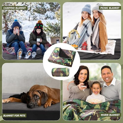 Preboun 4 Pack Large Waterproof Stadium Blankets Thick Warm Fleece Picnic Camping Blankets for Cold Weather Football Games Concerts Beach Outdoor Activities Homeless Donations(Camouflage) - color: Camouflage