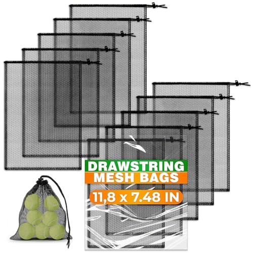 10 PCs Small Net Bag – 11.8x7.48" Nylon Mesh Bags With Drawstring – Lightweight, Breathable, Reusable Storage for Travel, Gym, Swimwear, Laundry, Sports, Beach Gear, Camping & Daily Organization - style: 10pcs, Black, S Size